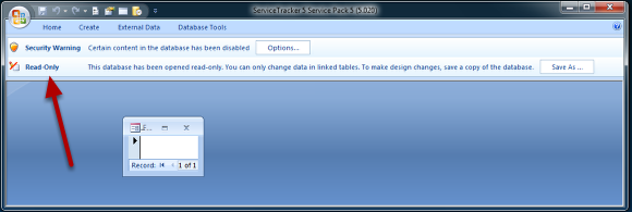 ServiceTracker Opens with Read Only Error